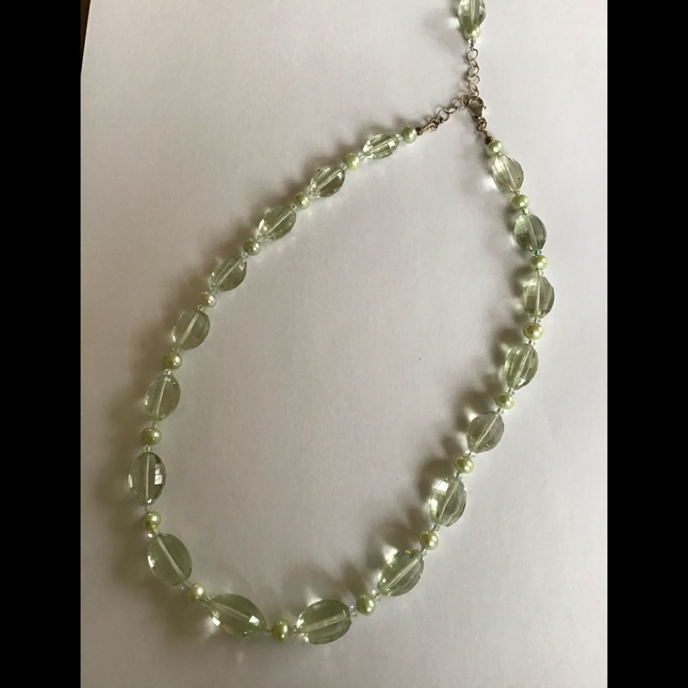 Sterling Pastel Mint Green Quartz Pearls Necklace